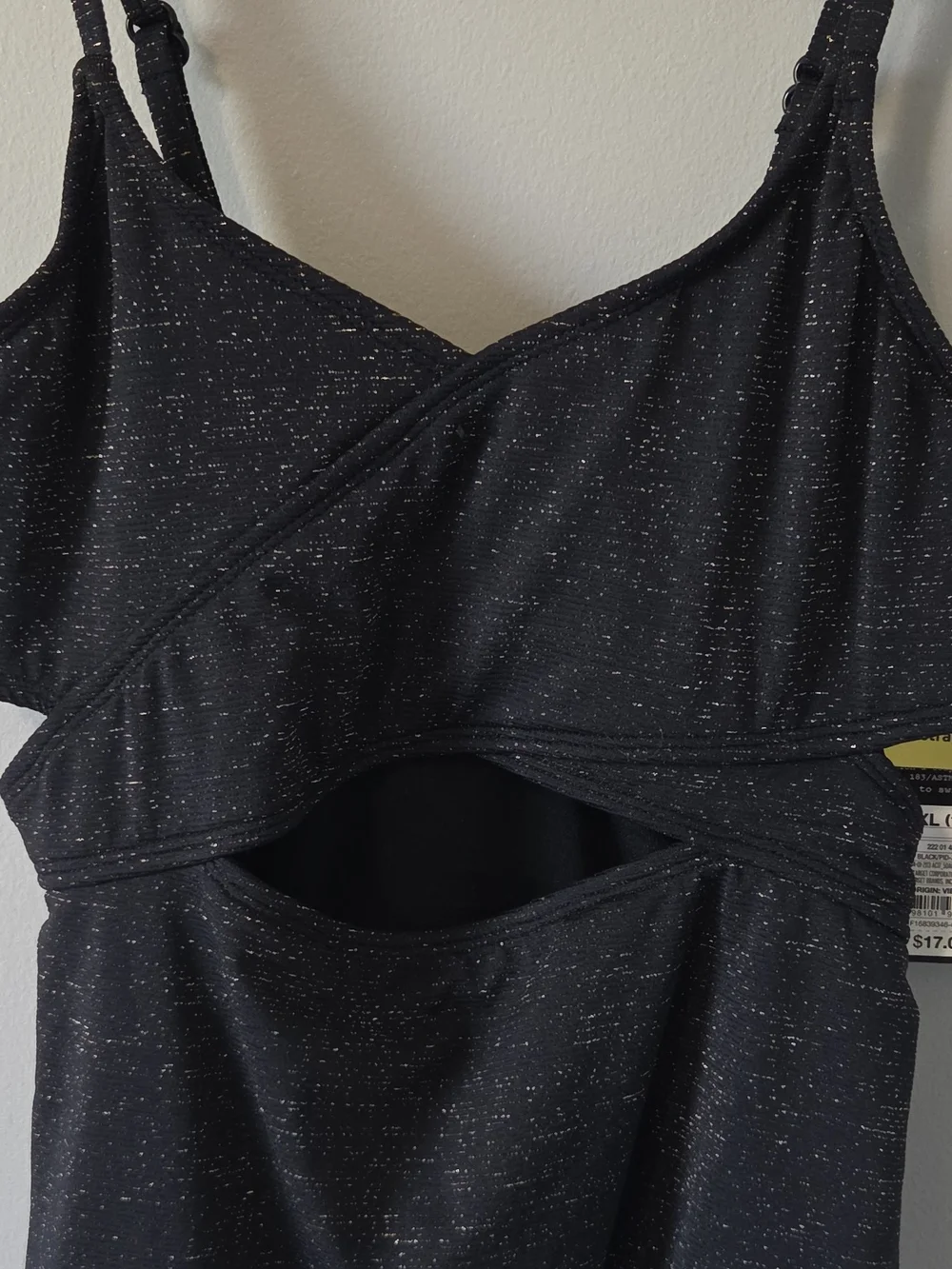 Black Speckled Girls One-Piece Swimsuit with Keyhole Cutout UPF 50+ XL (14)